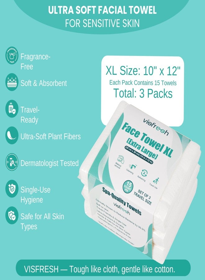 Visfresh Disposable Face Towel Travel Pack – XL 10"×12" Face Towelettes Disposable, Ultra-Soft & Thick Travel Face Wipes for Sensitive Skin, Makeup Remover Dry Wipes, 15 Towels per Pack – Visfresh (3 Packs) - Image 2